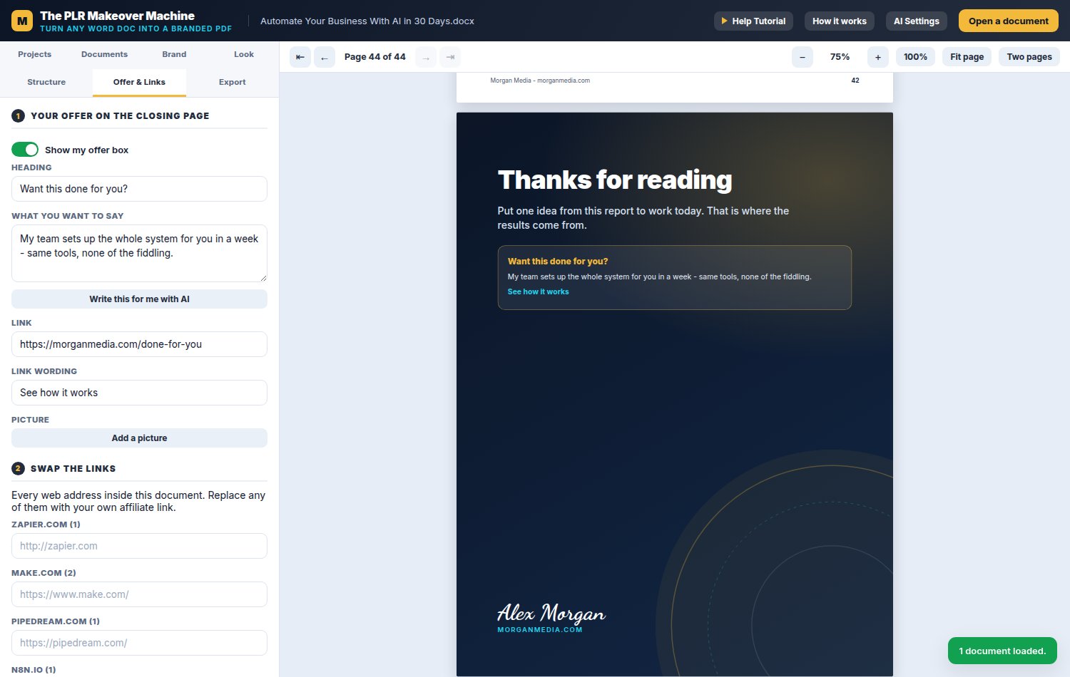 The Offer and Links tab